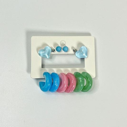 Pastel Heart & Hoop Stud Earring Set – 6 Pair Combo