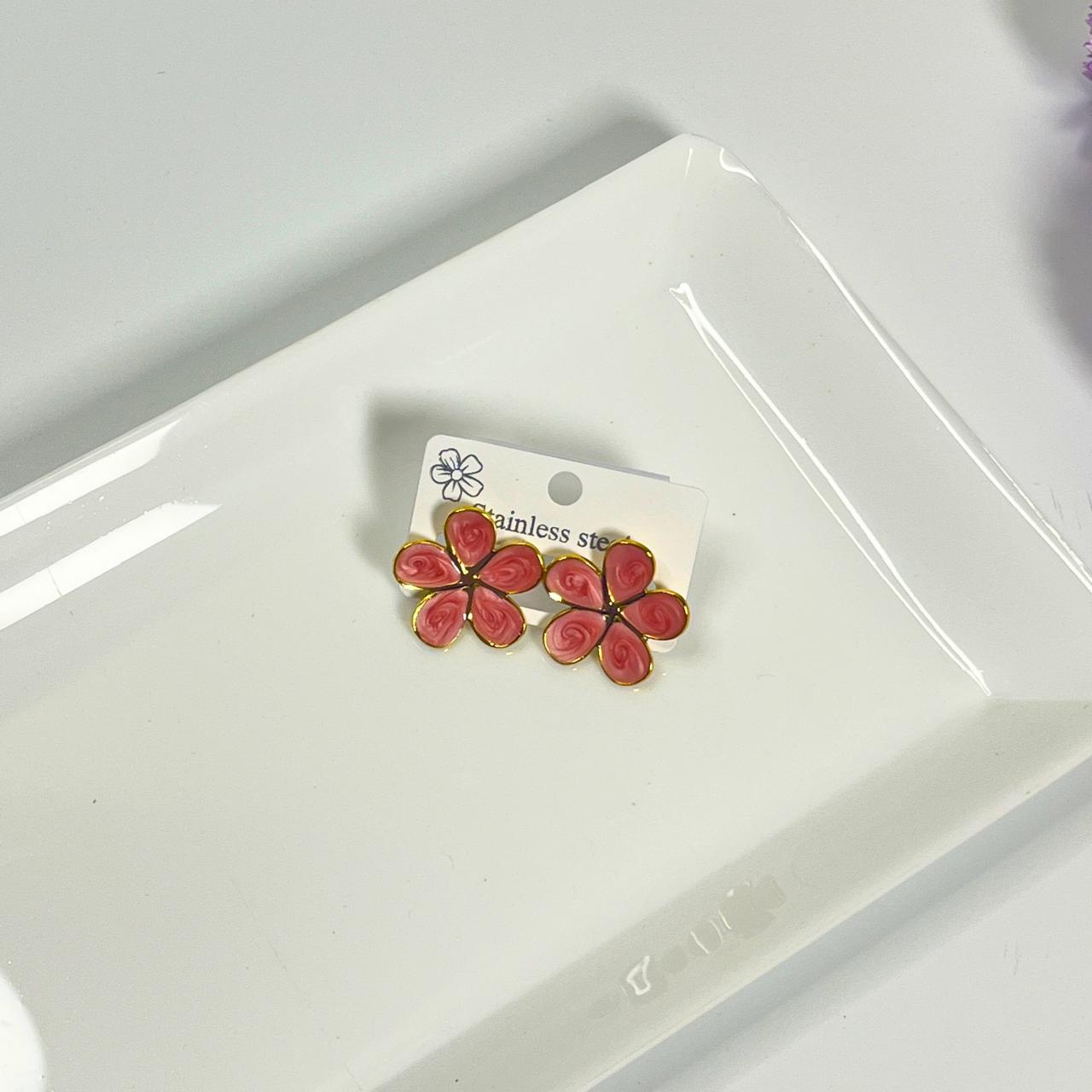 Pastel Floral Stud Earrings – Gold Finish