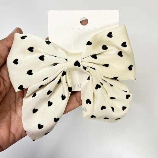 Heart Print Bow Hair Clip