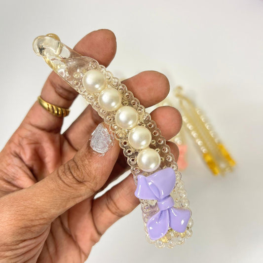 Pearl Bow Banana Hair Clip