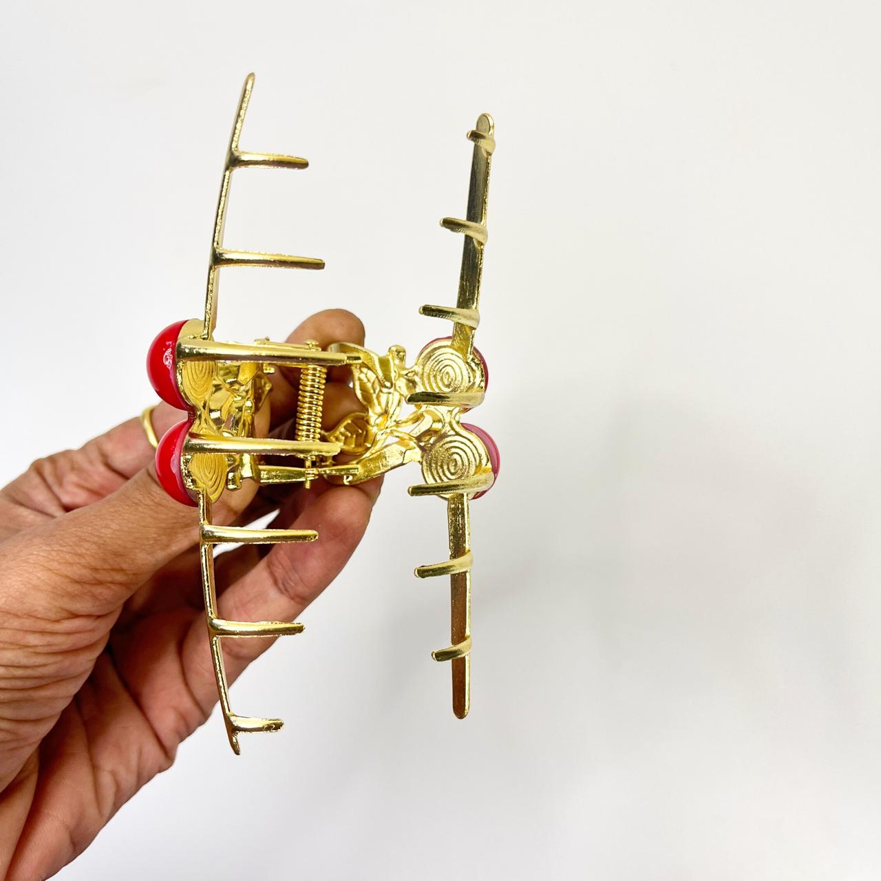 Cherry Charm Gold Hair Claw Clip