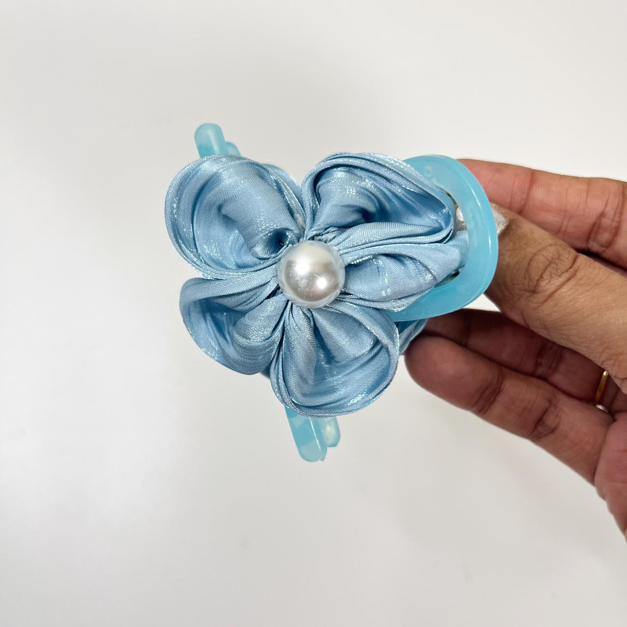 Satin Pearl Flower Hair Claw Clip
