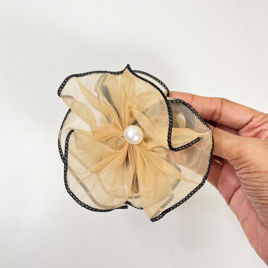 Pearl Organza Flower Hair Claw Clip