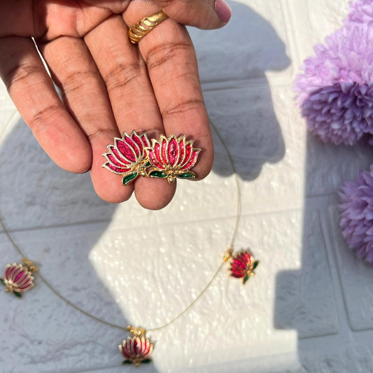 Minimal Lotus Invisible Necklace & Stud Combo