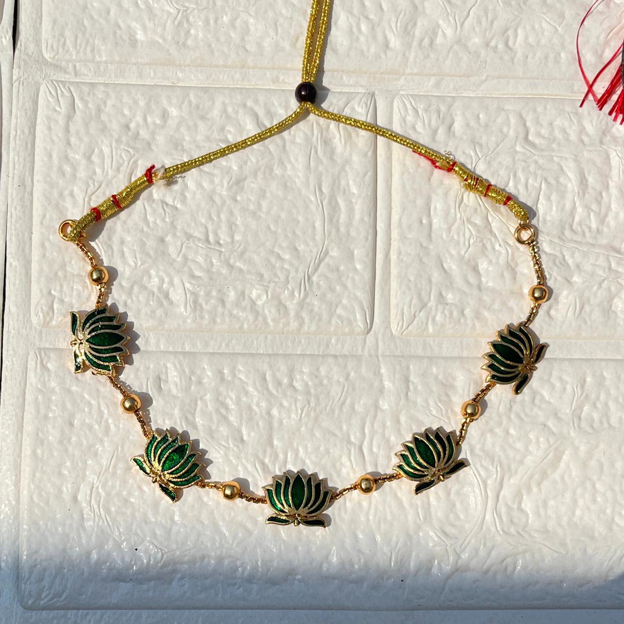 Lotus Charm Necklace & Earring Set (Green)