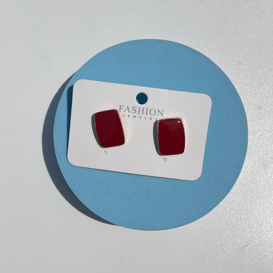 Classic Red Rectangle Stud Earrings
