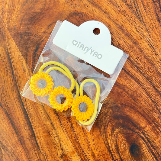 Sunflower Elastic Ponytail Holder Hair Bands Set – (Pack of 3)