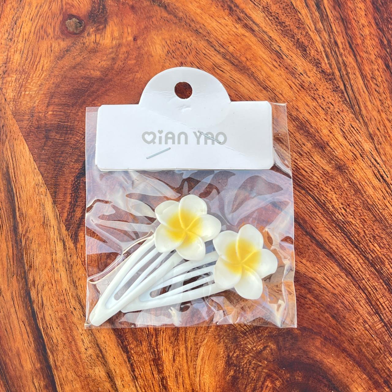 Frangipani Flower Snap Hair Clips Set - (Set of 2)