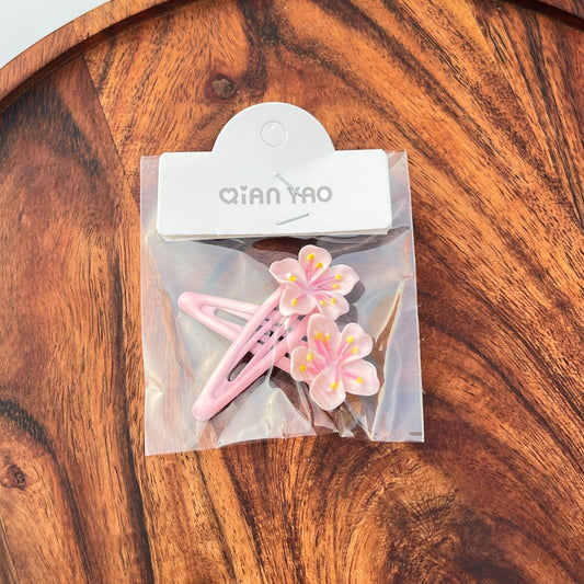 Cherry Blossom Flower Snap Hair Clips Set - Set of 2