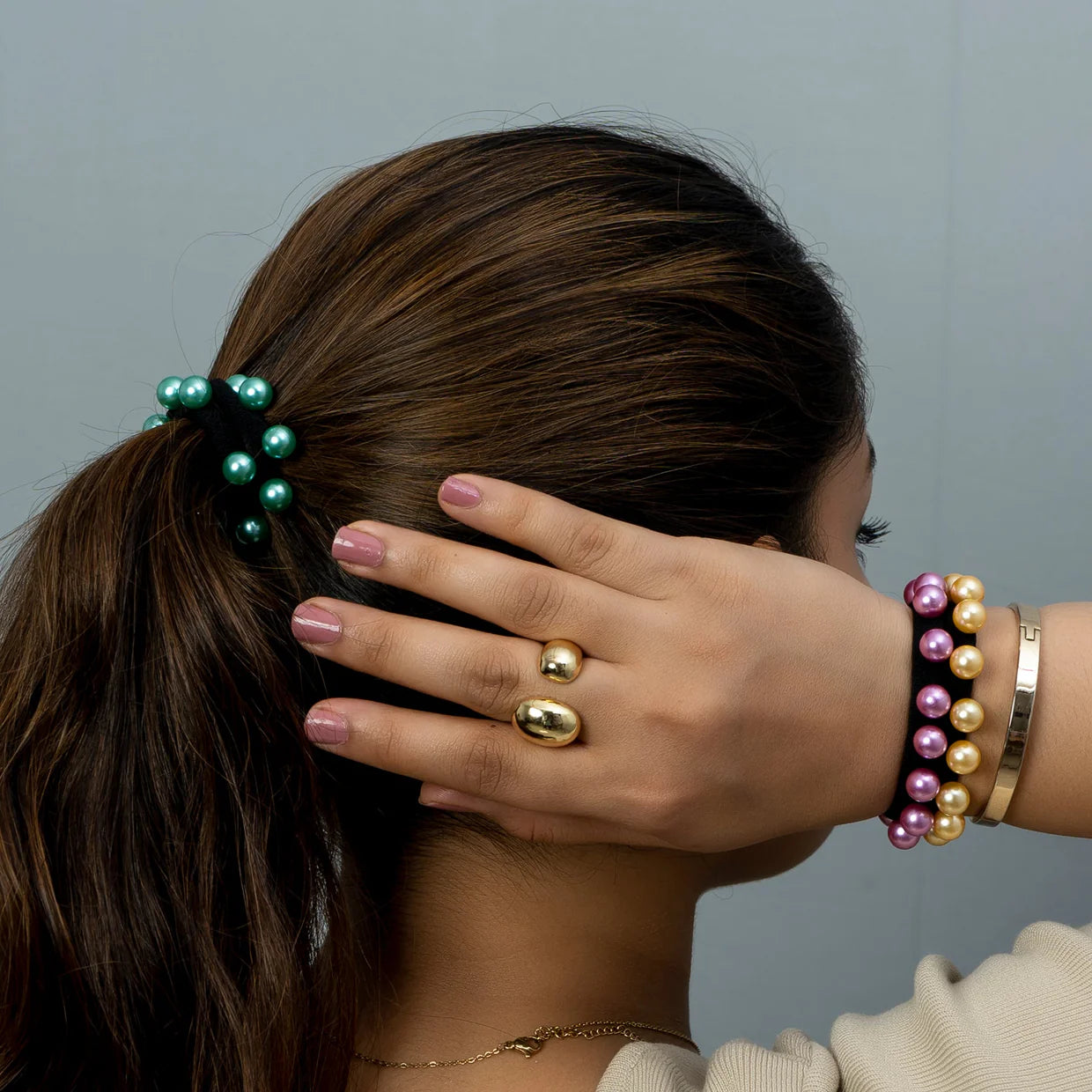 Pearl Beaded Hair Ties(5 Pieces- Assorted colors)