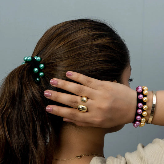 Pearl Beaded Hair Ties(5 Pieces- Assorted colors)