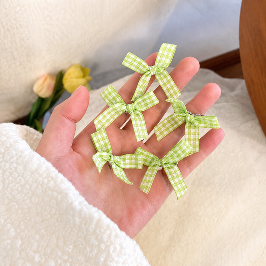 Gingham Bow Hair Clips – Cute Pastel Ribbon Set(Pack of 10)