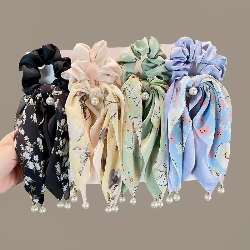 Floral Pearl Scrunchie Scarf – Pack of 1