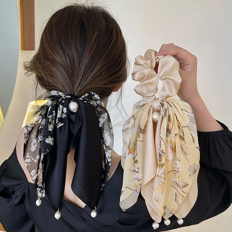 Floral Pearl Scrunchie Scarf – Pack of 1