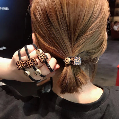 Smiley Leopard Charm Hair Tie- Pack of 1