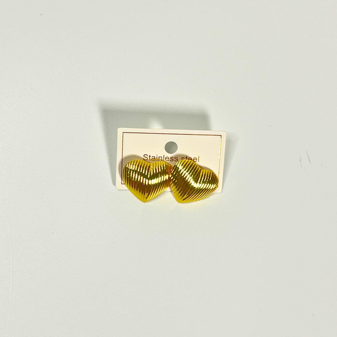 Golden Ribbed Heart Stud Earrings