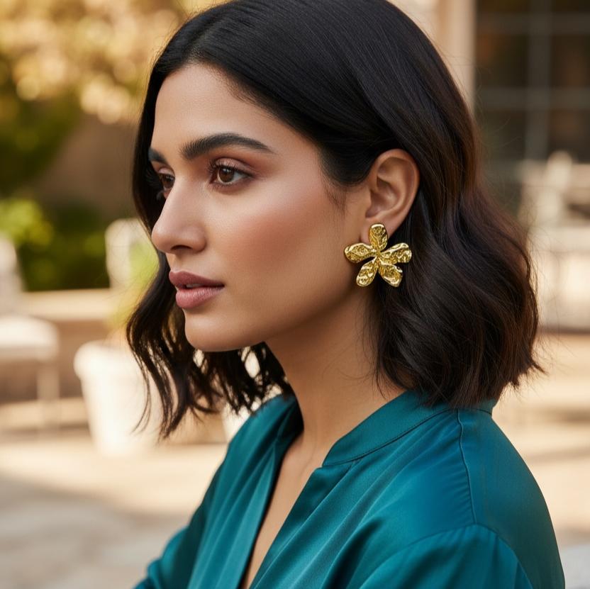 Abstract Gold Bloom Stud Earrings