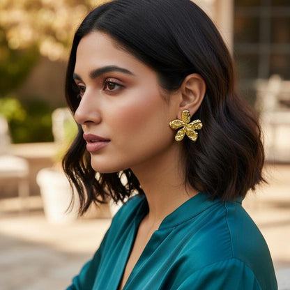 Abstract Gold Bloom Stud Earrings