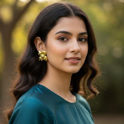 Golden Bloom Floral Statement Stud Earrings