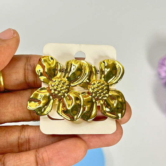 Golden Bloom Floral Statement Stud Earrings