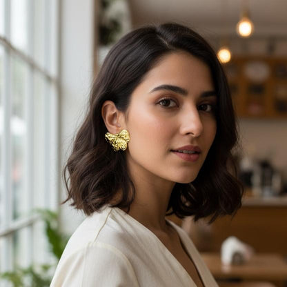 Golden Butterfly Textured Stud Earrings