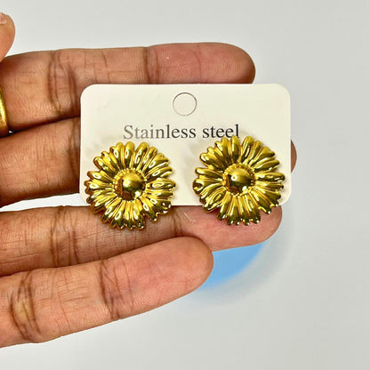 Golden Sunflower Stud Earrings