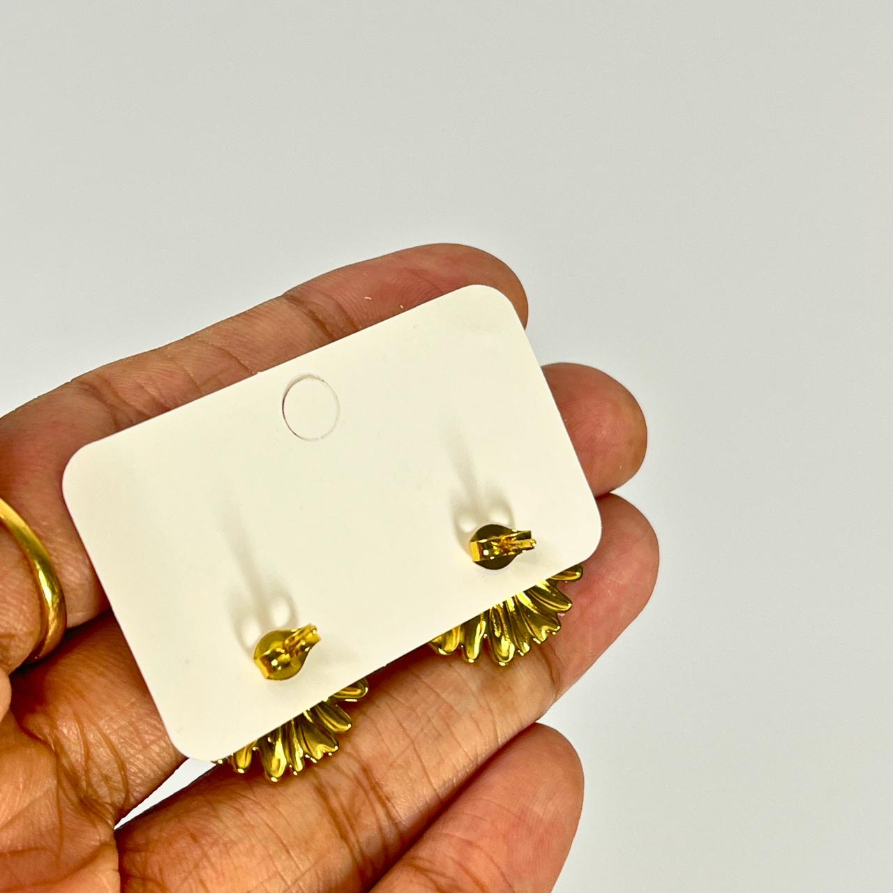 Golden Sunflower Stud Earrings