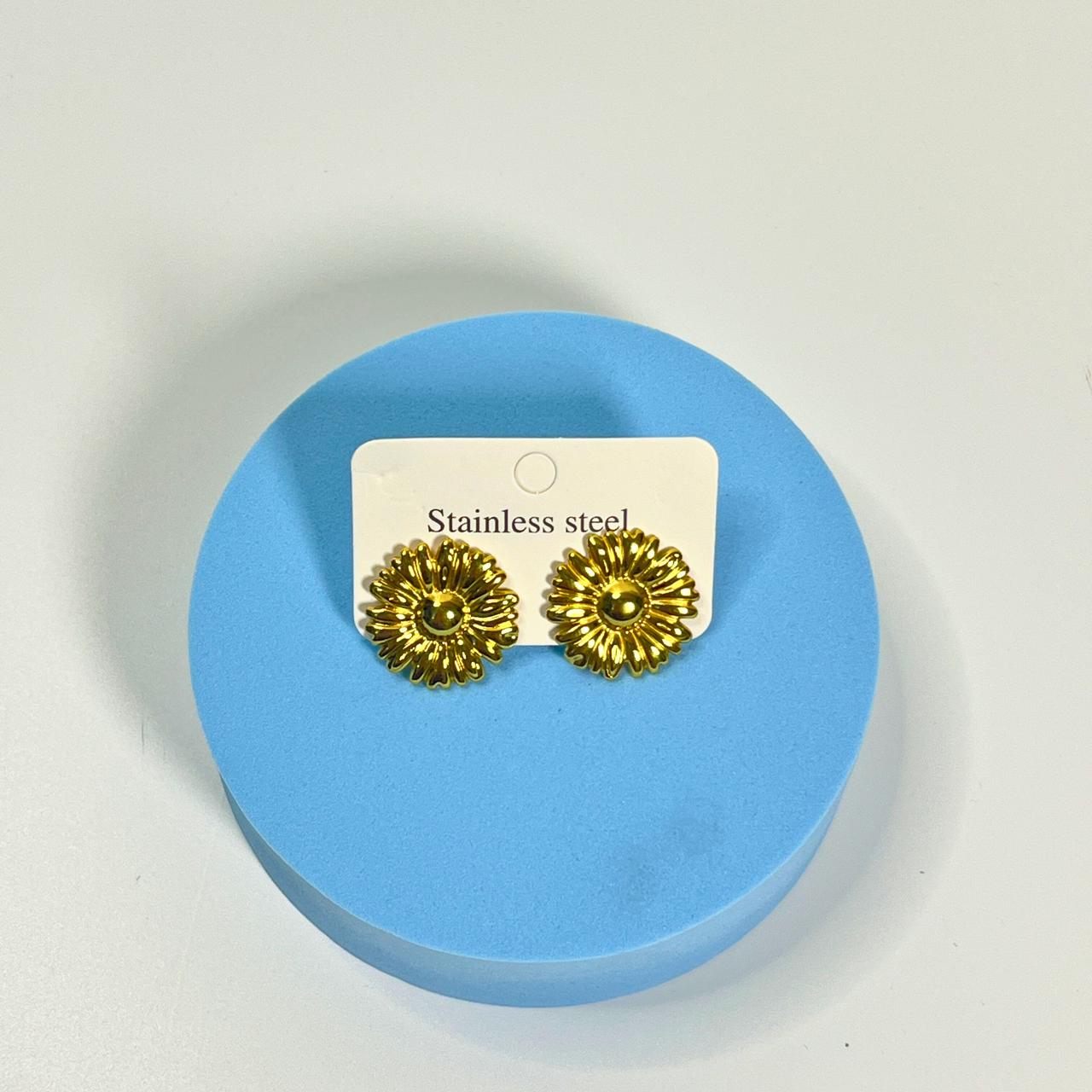 Golden Sunflower Stud Earrings
