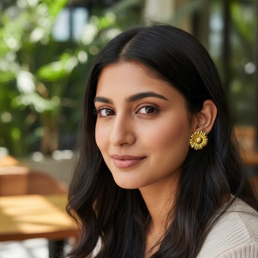 Golden Sunflower Stud Earrings