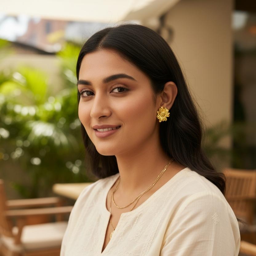 Golden Daisy Bloom Stud Earrings