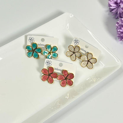 Pastel Floral Stud Earrings – Gold Finish