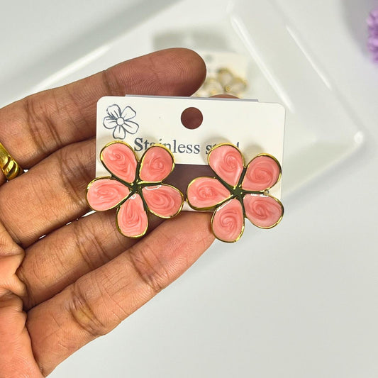 Pastel Floral Stud Earrings – Gold Finish