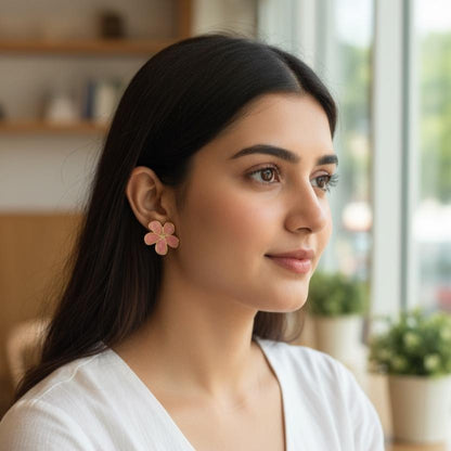 Pastel Floral Stud Earrings – Gold Finish