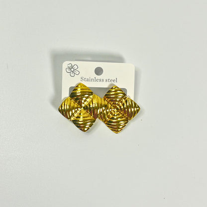 Gold Textured Square Stud Earrings – Stainless Steel