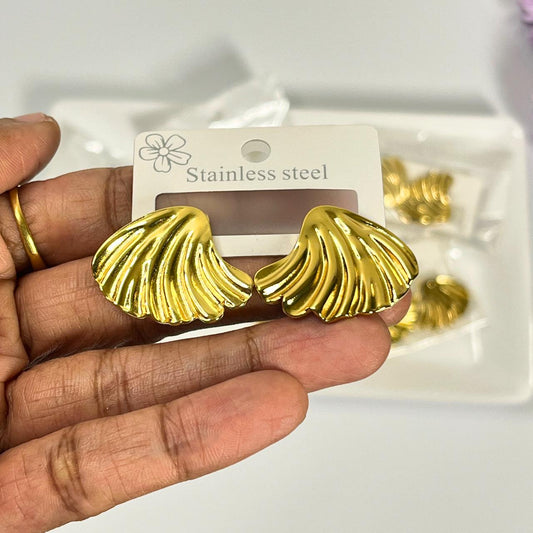 Gold Shell Fan Stud Earrings – Stainless Steel