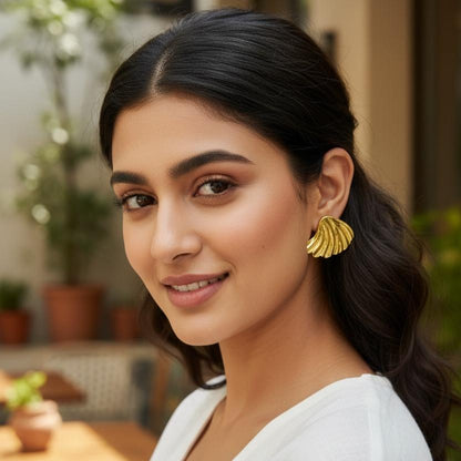 Gold Shell Fan Stud Earrings – Stainless Steel