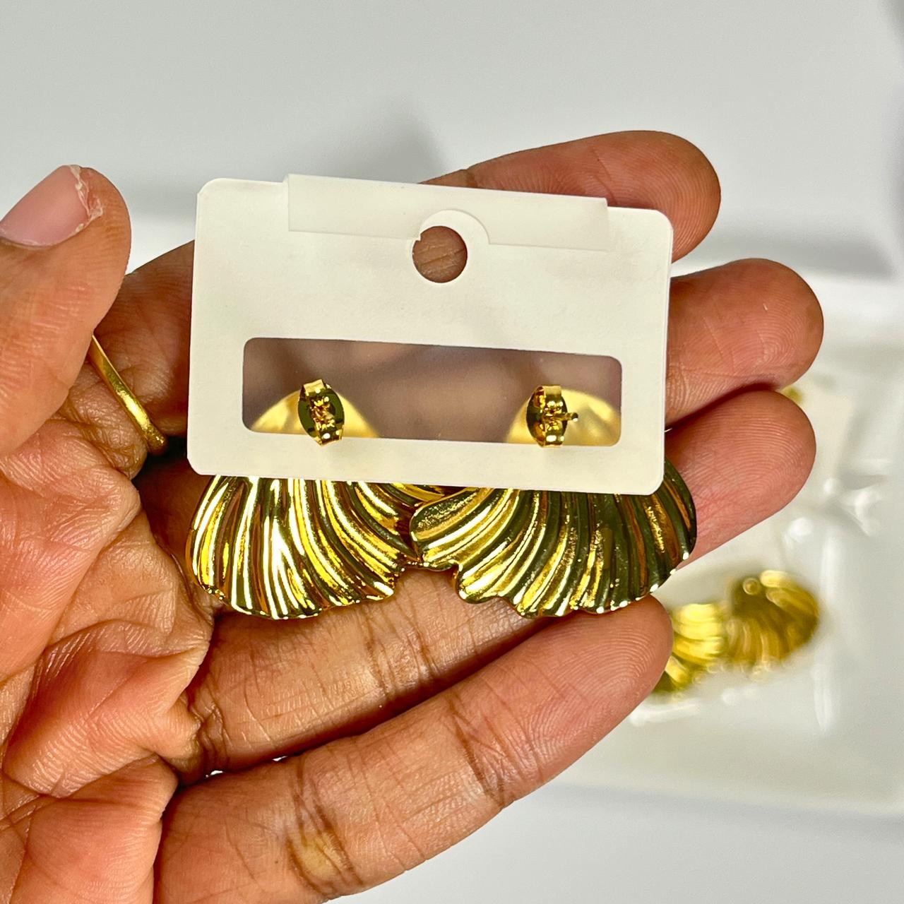 Gold Shell Fan Stud Earrings – Stainless Steel