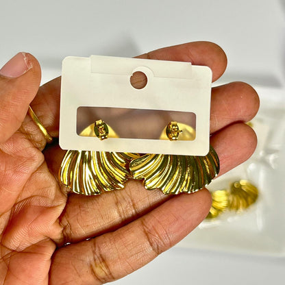 Gold Shell Fan Stud Earrings – Stainless Steel