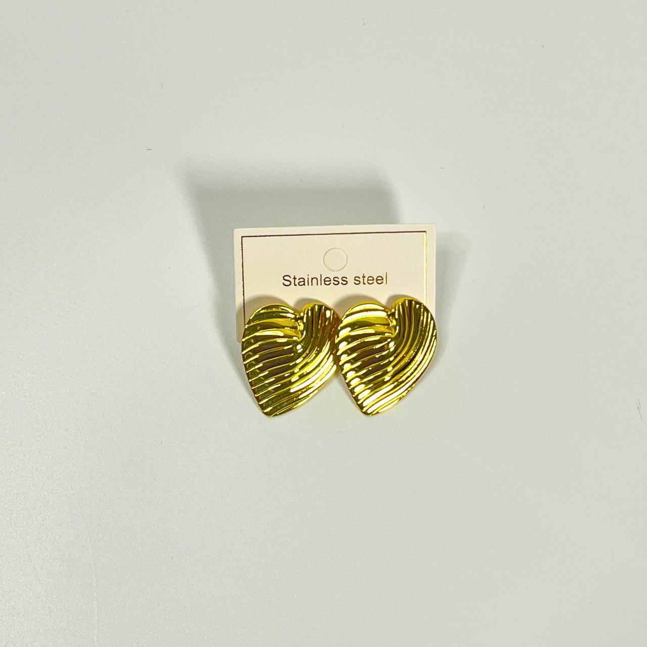 Gold Textured Heart Stud Earrings – Stainless Steel