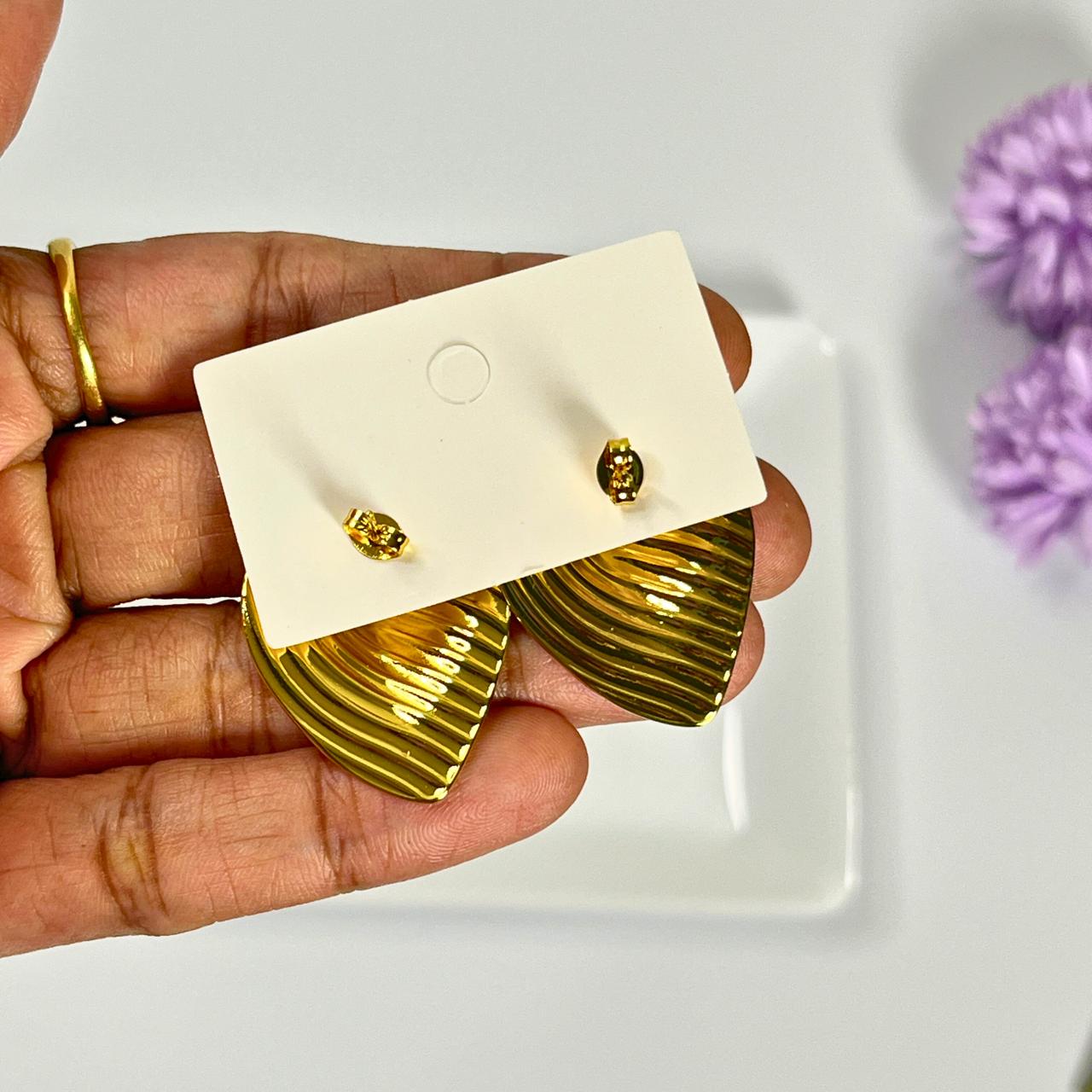 Gold Textured Heart Stud Earrings – Stainless Steel