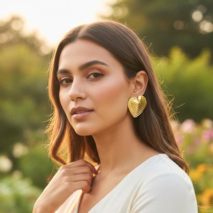 Gold Textured Heart Stud Earrings – Stainless Steel