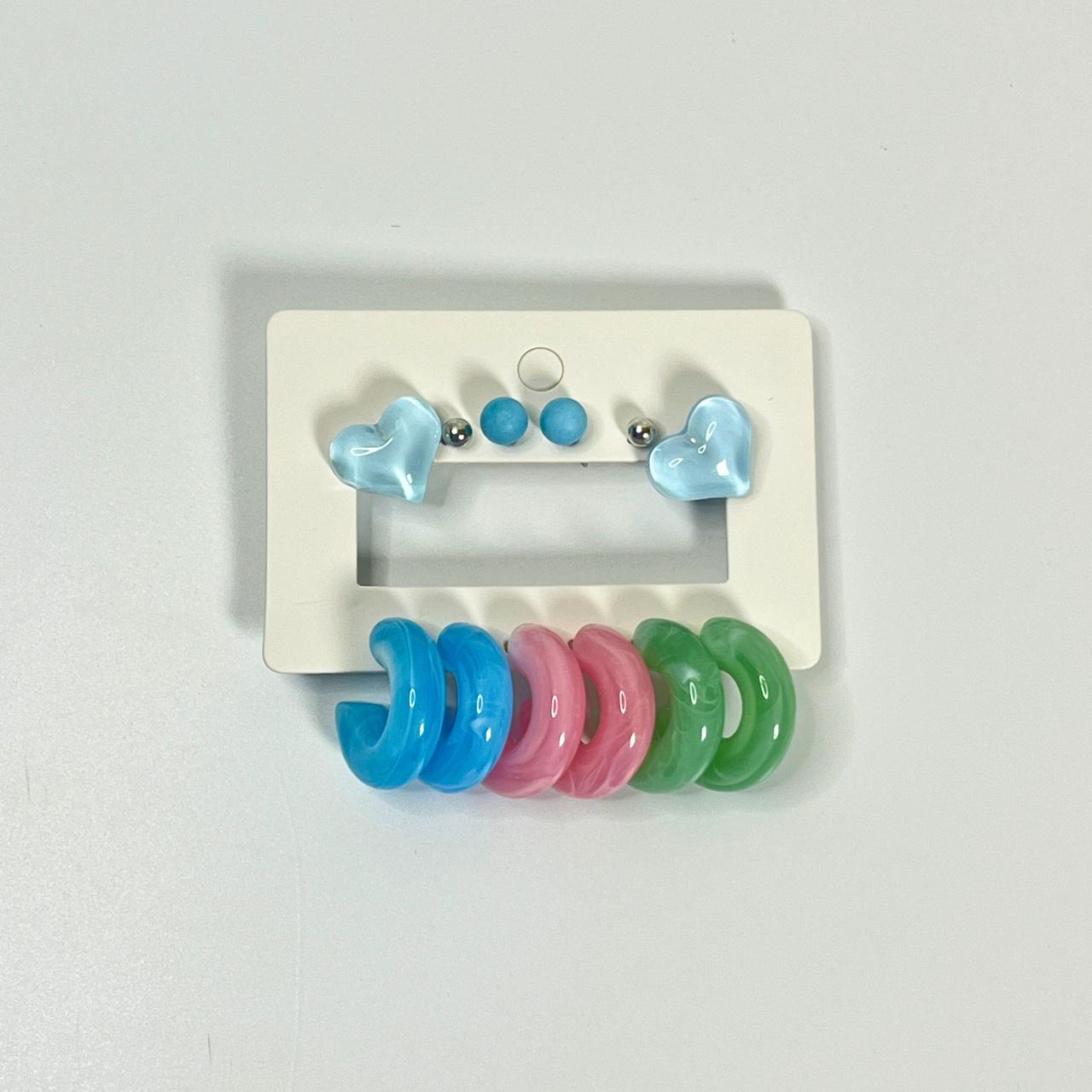 Pastel Heart & Hoop Stud Earring Set – 6 Pair Combo