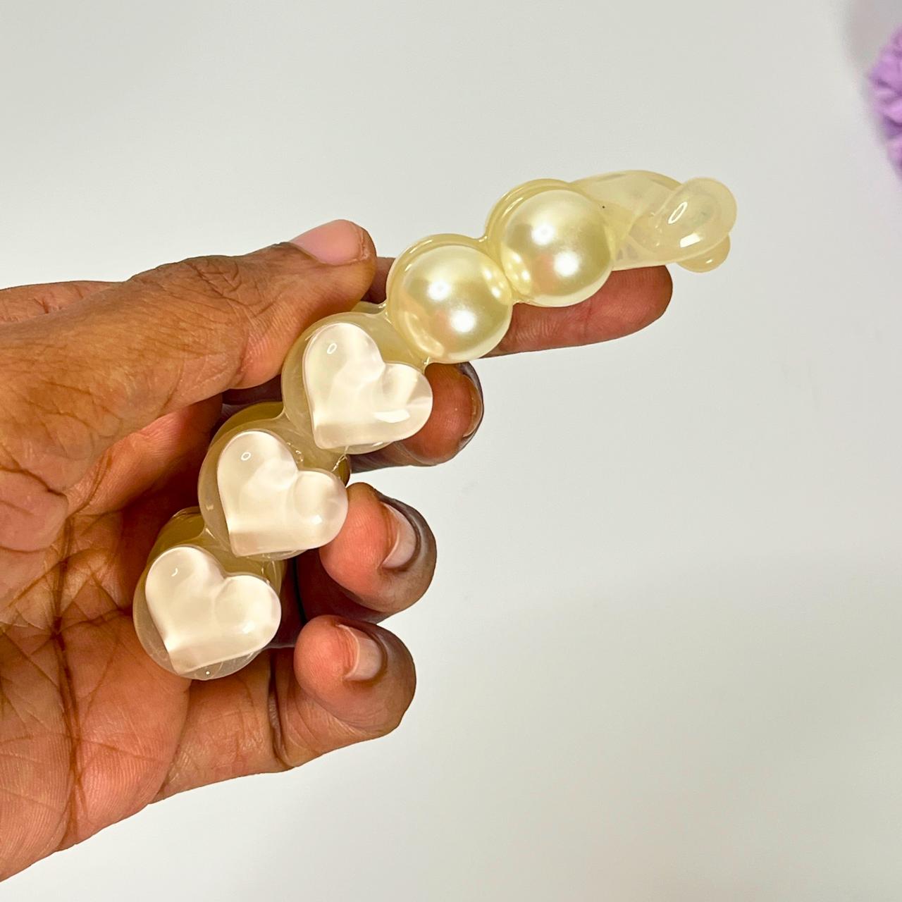 Pearl Heart Hair Banana Clip