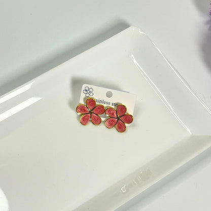 Pastel Floral Stud Earrings – Gold Finish