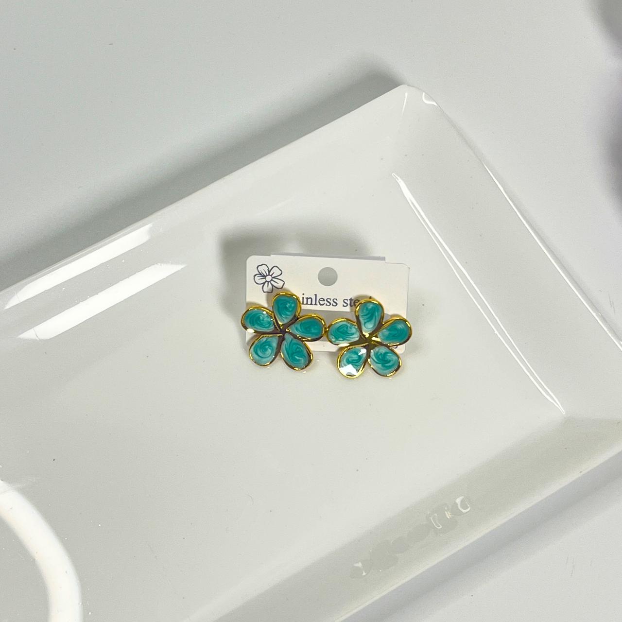 Pastel Floral Stud Earrings – Gold Finish