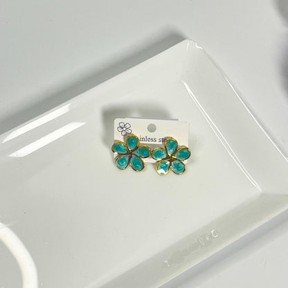 Pastel Floral Stud Earrings – Gold Finish