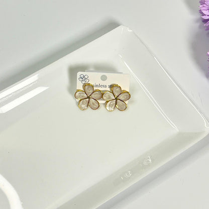Pastel Floral Stud Earrings – Gold Finish