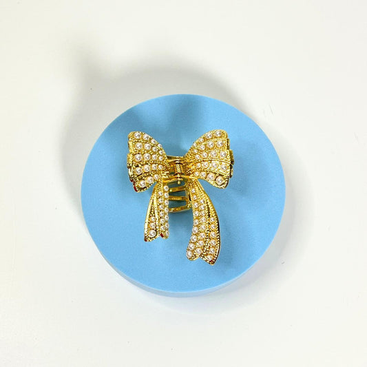 Gold Pearl Bow Hair Claw