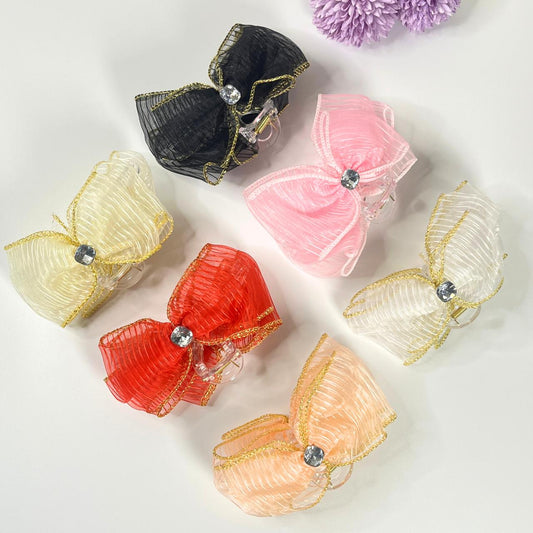Crystal Organza Bow Hair Claw Clip