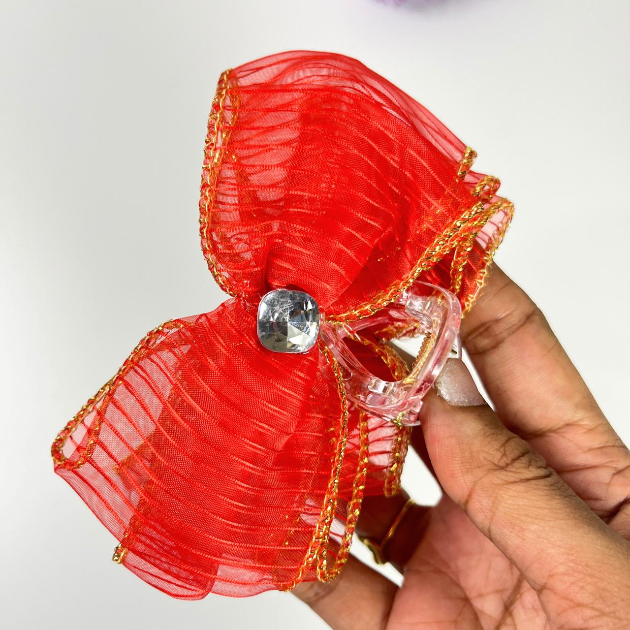 Crystal Organza Bow Hair Claw Clip